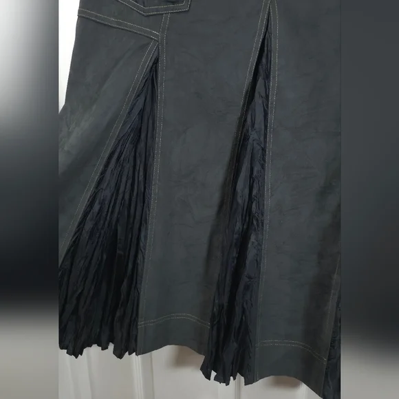 Vintage Blue Cargo Maxi Skirt M Contrast Stitch Pleated Godet Utilitarian Vtg - Picture 8 of 10